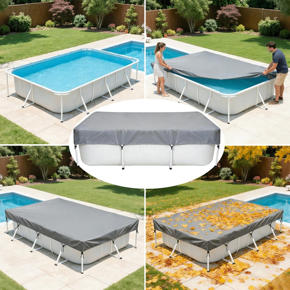 118 x 78 inch Rectangle Pool Cover 9.8 x 6.5 ft Rectangular Frame Pool Covers...