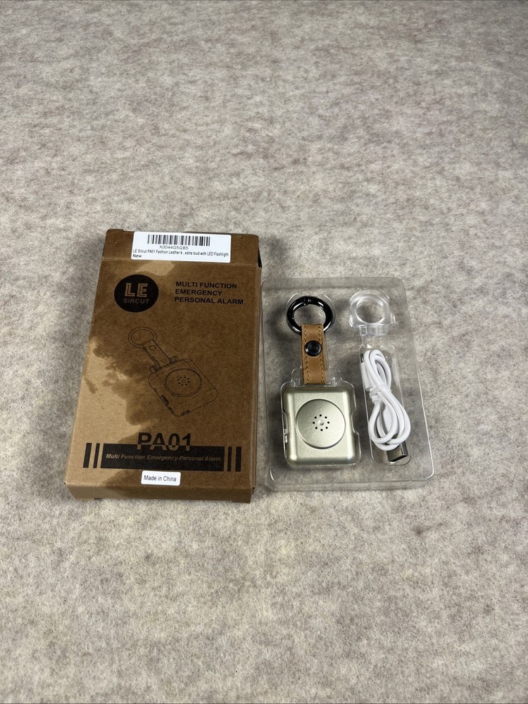 LE Sircut PA01 Multi Function Emergency Personal Alarm Key Chain, Leather