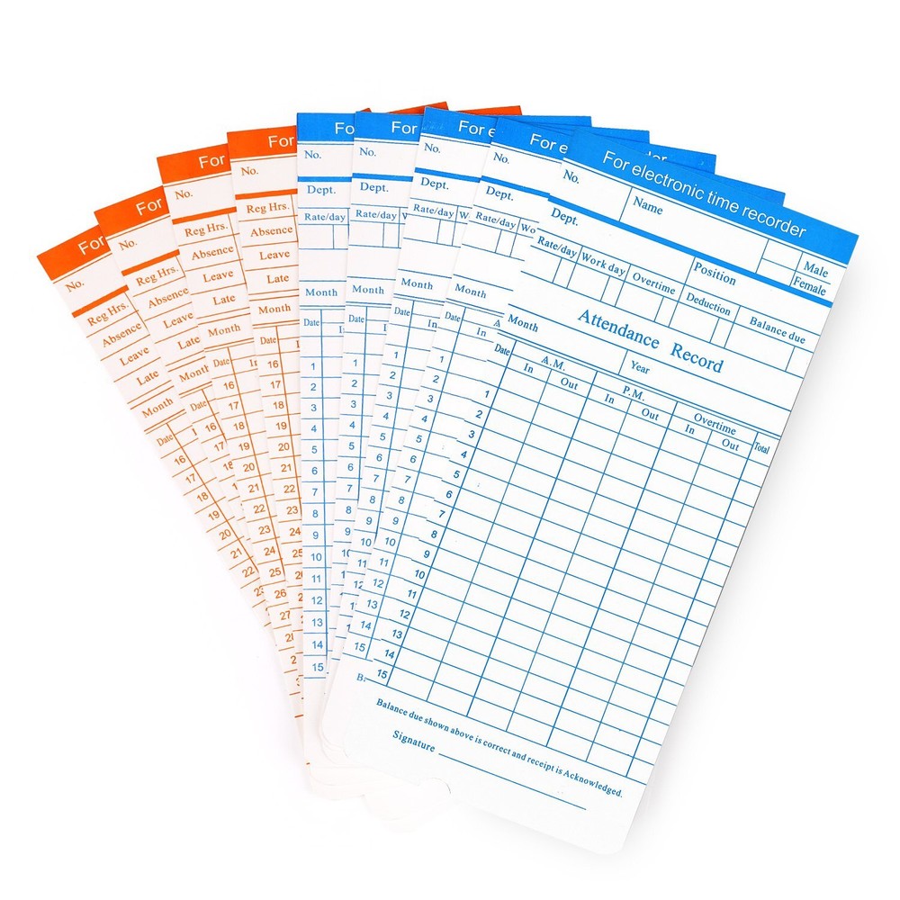 Time Cards, Monthly Timesheet, Clock Timecard, 6 Column 2-Sided Card - 100pcs
