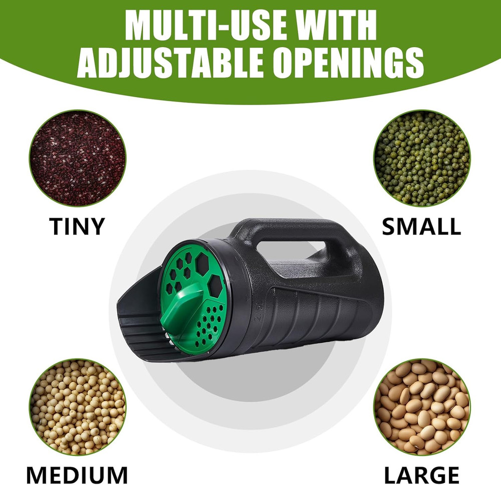 Adjustable Handheld Seed Shaker – Hand Spreader - 90Oz Capacity Multi-Purpose Sp