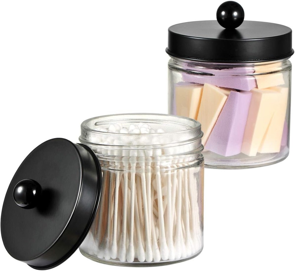SheeChung Bathroom Organizers and Storage - 2Pack Qtip Holders 2 Pack, Black