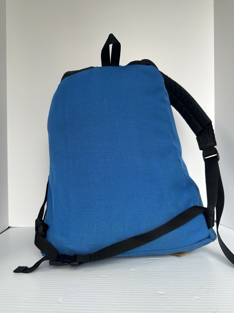 Vintage Wilderness Experience Hiking Backpack Blue Canvas Leather