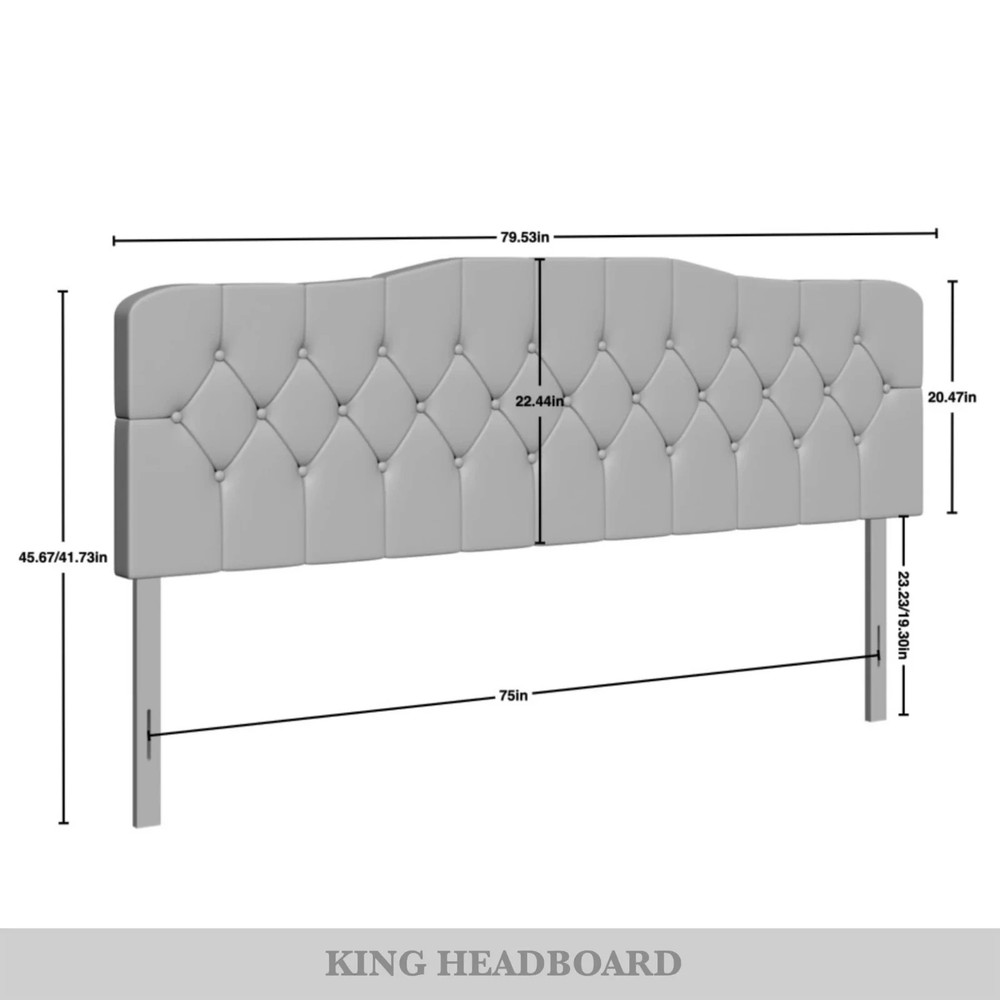 Upholstered King Size Headboard Only Gray Adjustable Hgt Diamond Button Tufted