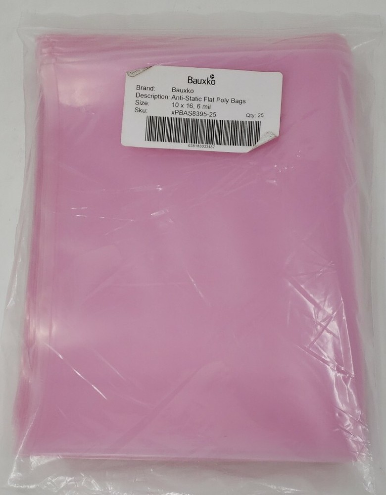 Bauxko 10 x 16" - 6 Mil Anti-Static Flat Poly Bags, Quantity 25