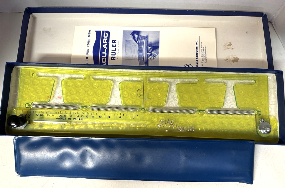ACU-ARC Adjustable Radius Ruler with Slide Rule & Box Vintage