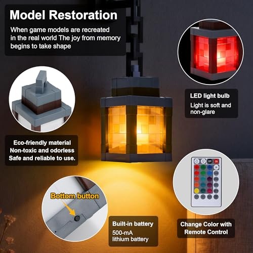 Pixelated Lantern Night Light - 16 Colors LED Touch Light with Remote Control,