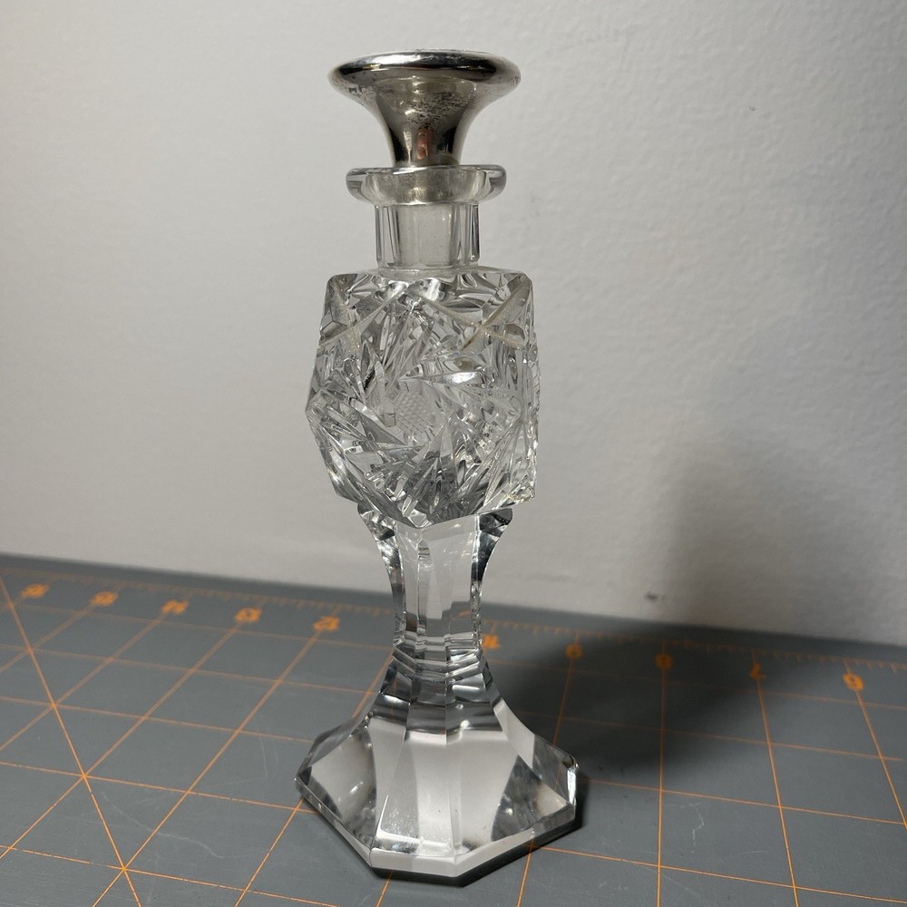 Crystal Sterling Silver Perfume Bottle (Perfect Shape NO Crack Or Chips)