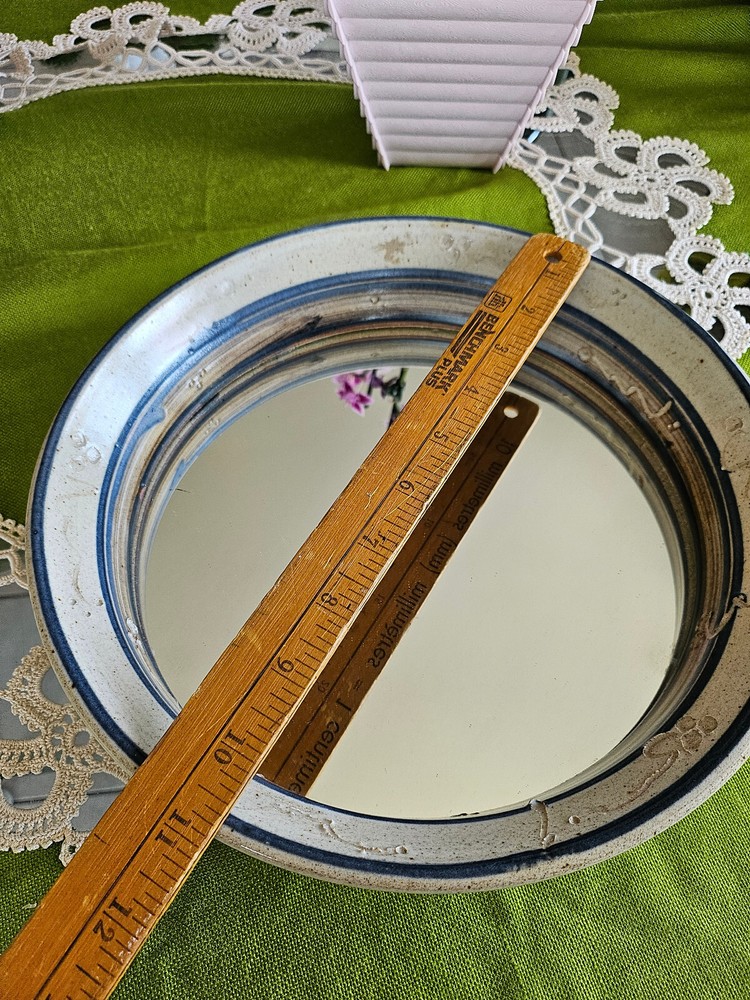 Round Pottery Boho Wall Mirror Tray Rare