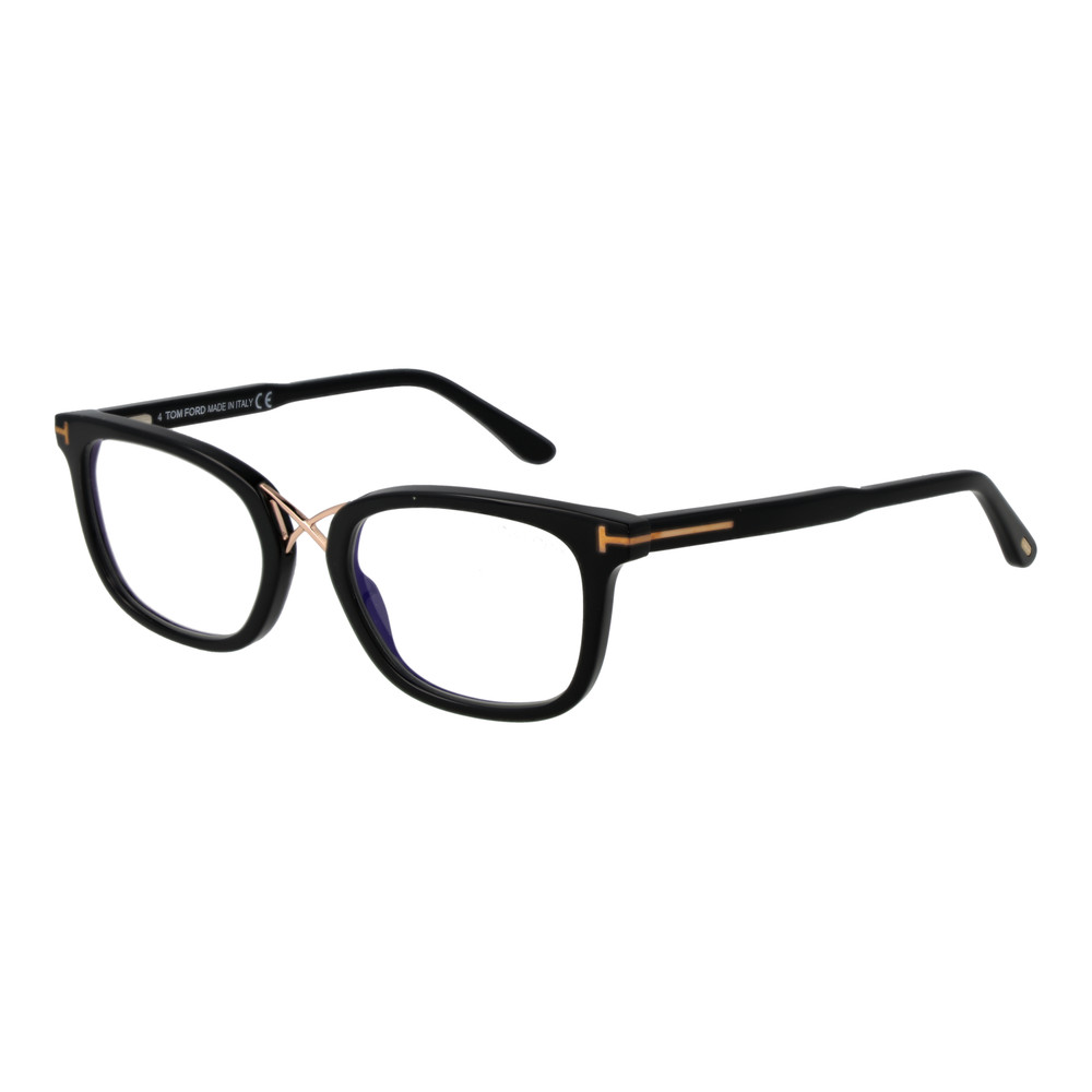 Tom Ford Eyeglasses FT5637-B 001 Black Rectangular Gold Frames 52mm Blue Light
