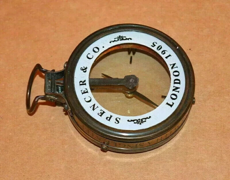 Antique brass compass 3" nautical spencer map reader magnifying compass
