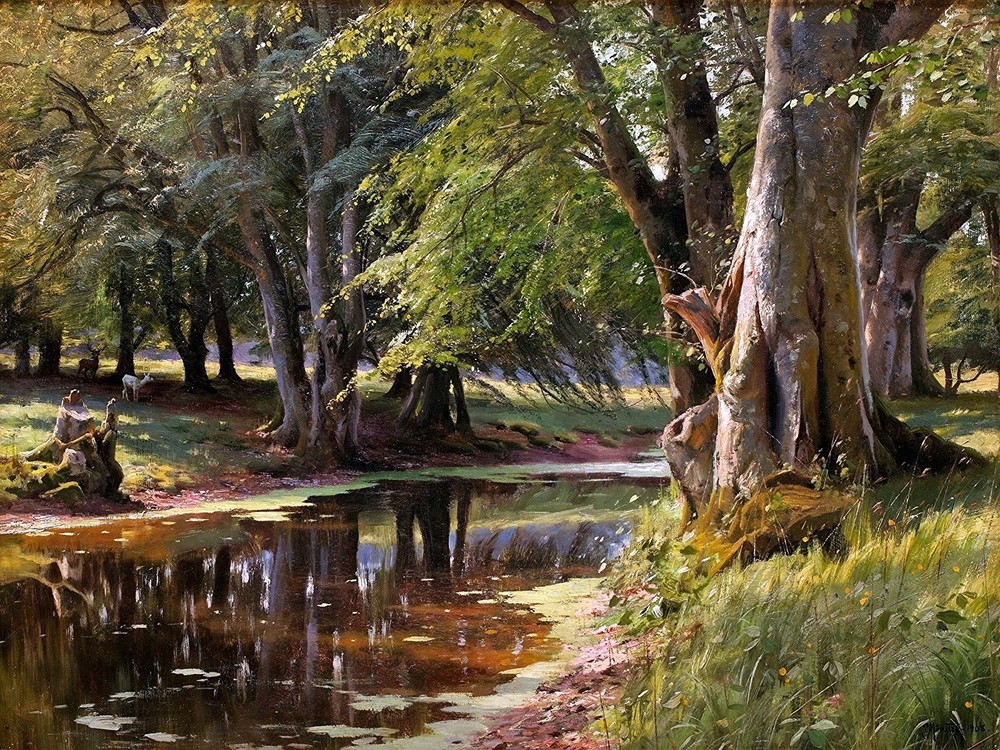 forest river roe deer by P. Monsted Tile Mural Kitchen Backsplash Marble Ceramic