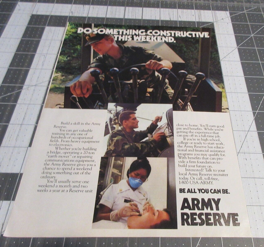 1989 The Army Reserve, Do Something Constructive Vintage Print Ad
