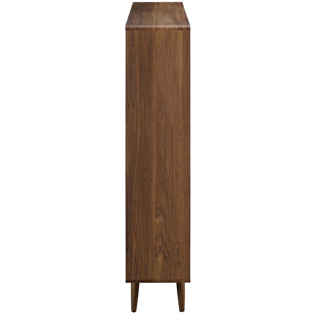 Modway Transmit Mid-Century Offset Cube Wood 7 tier Bookcase in Walnut