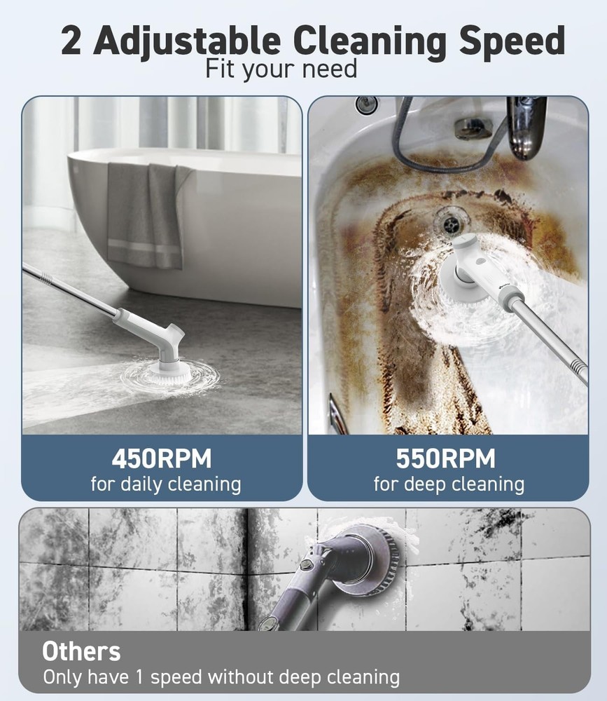 Rechargeable Spin Scrubber with Waterproof Design - Fast Charge & 90 Min Runtime