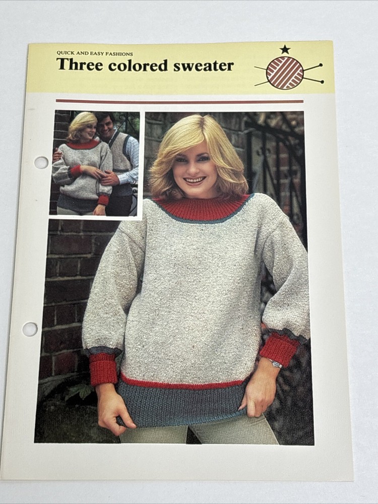 Three Colored Sweater Women's Knitting Pattern Card