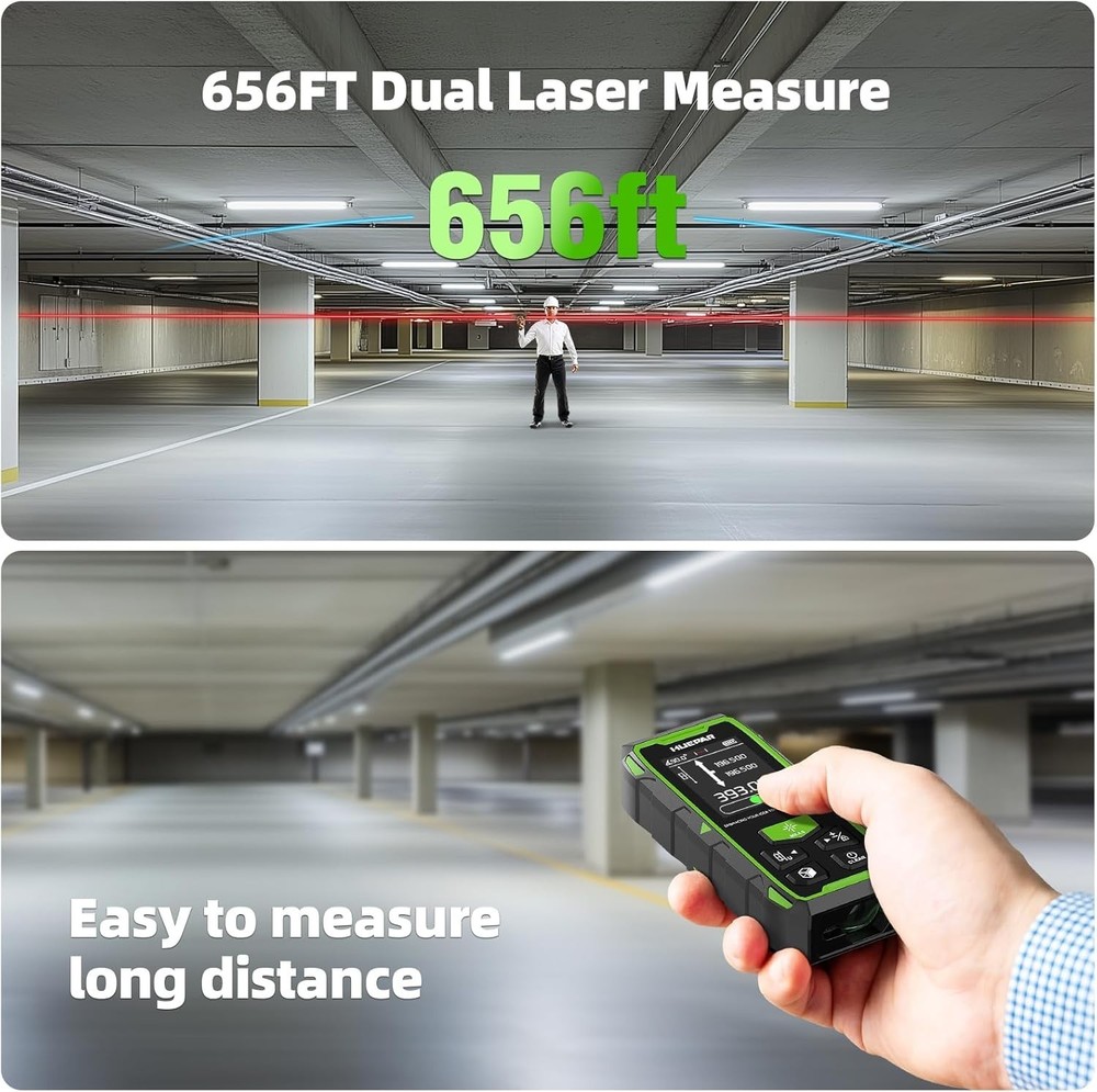 656ft/200M Dual Laser Distance Measuring Tool, Professional Rechargeable