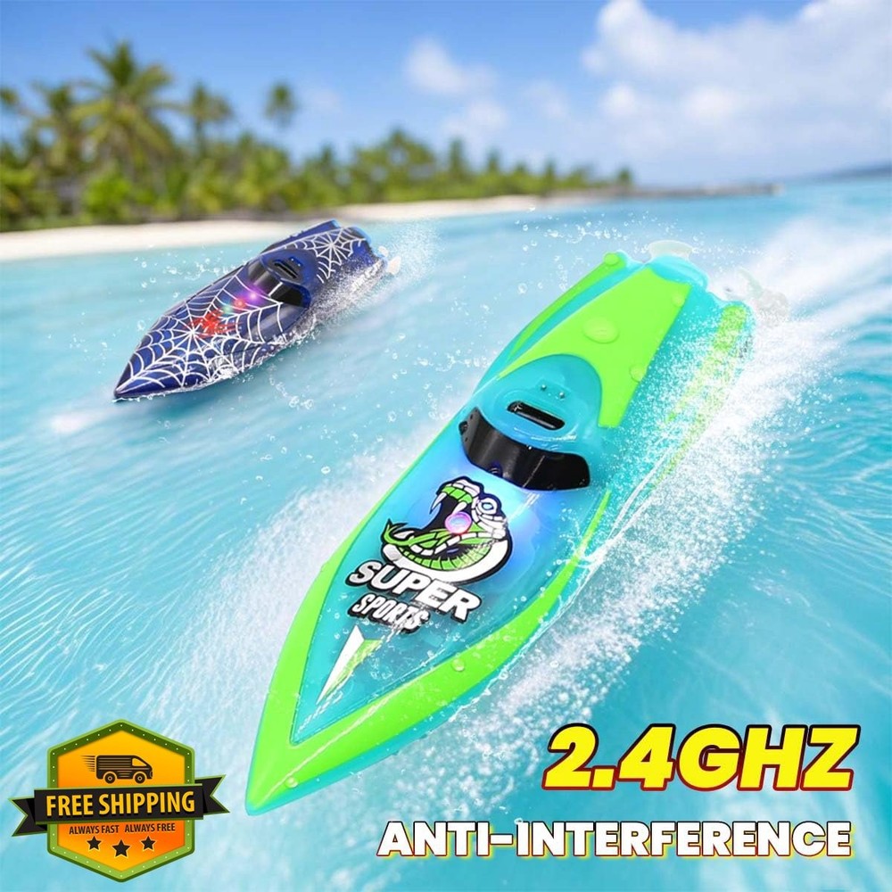 LAFALA RC Boat Green Mini Remote Control LED 2.4Ghz Pool