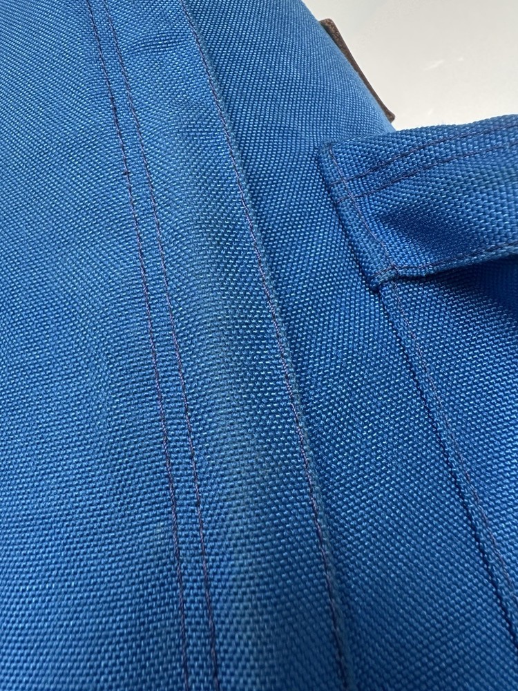 Vintage Wilderness Experience Hiking Backpack Blue Canvas Leather
