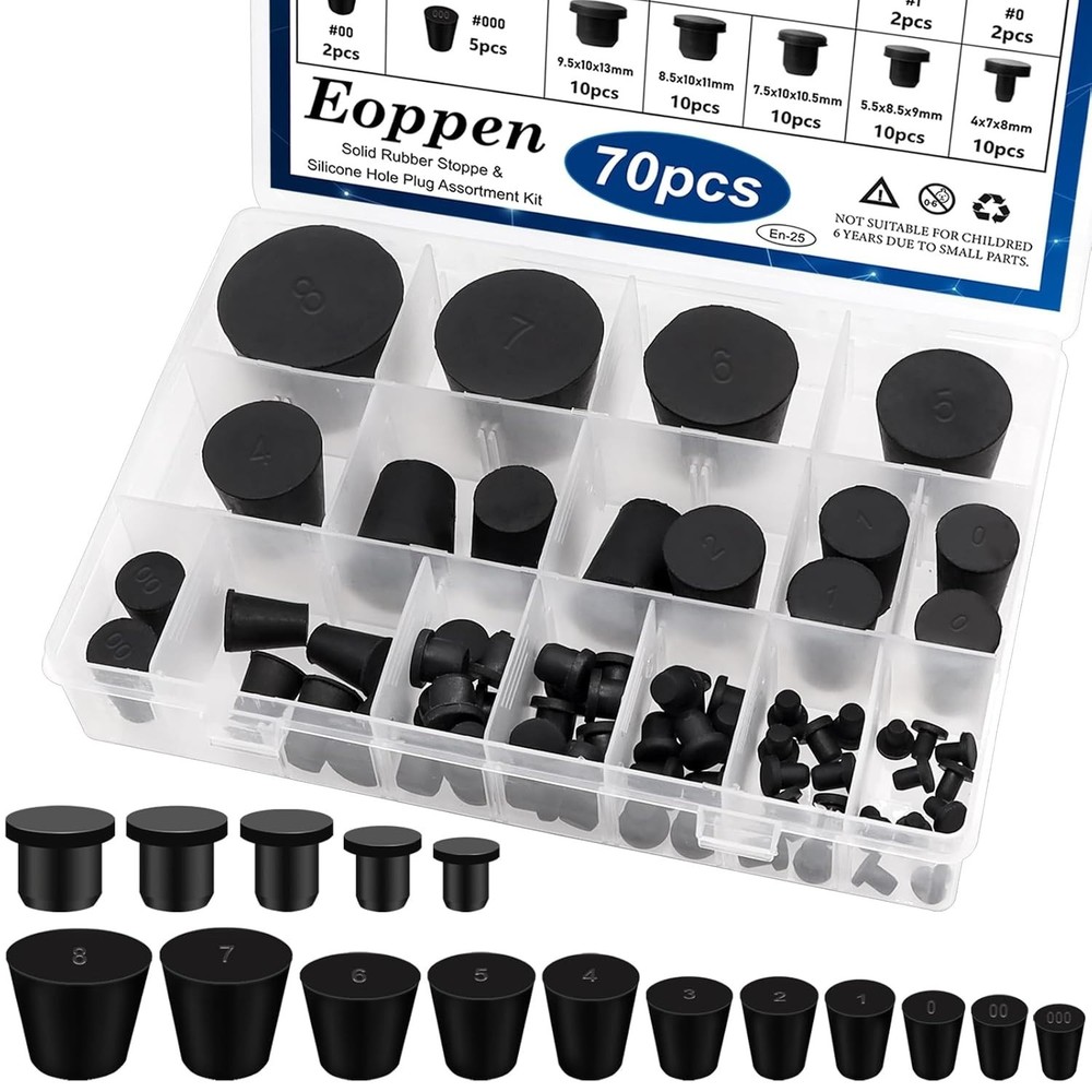 70Pcs Rubber Stopper & Silicone Plug Assortment Kit