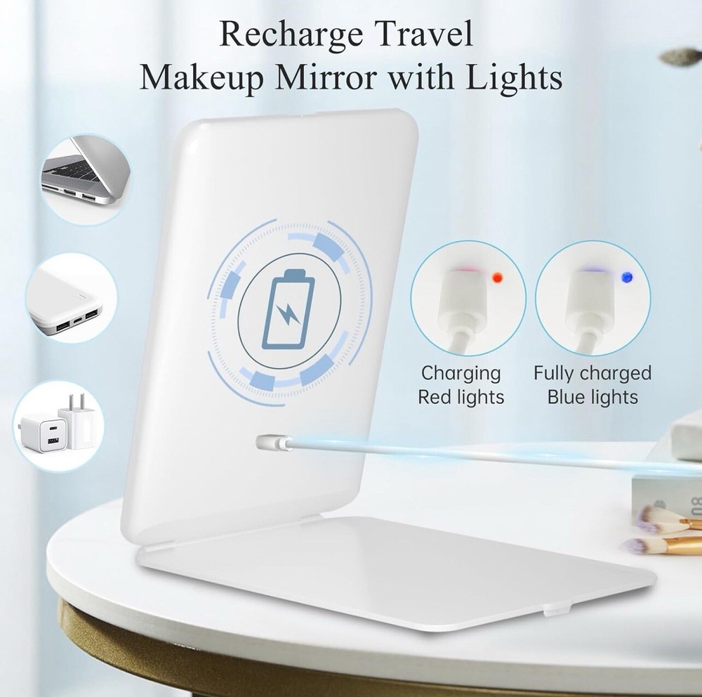 Rechargeable Travel LED Makeup Mirror – Portable with Adjustable Lighting