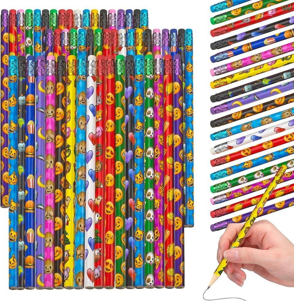 Emoticon Pencils - 72 Pack - Fun & Vibrant Writing Tools with Erasers