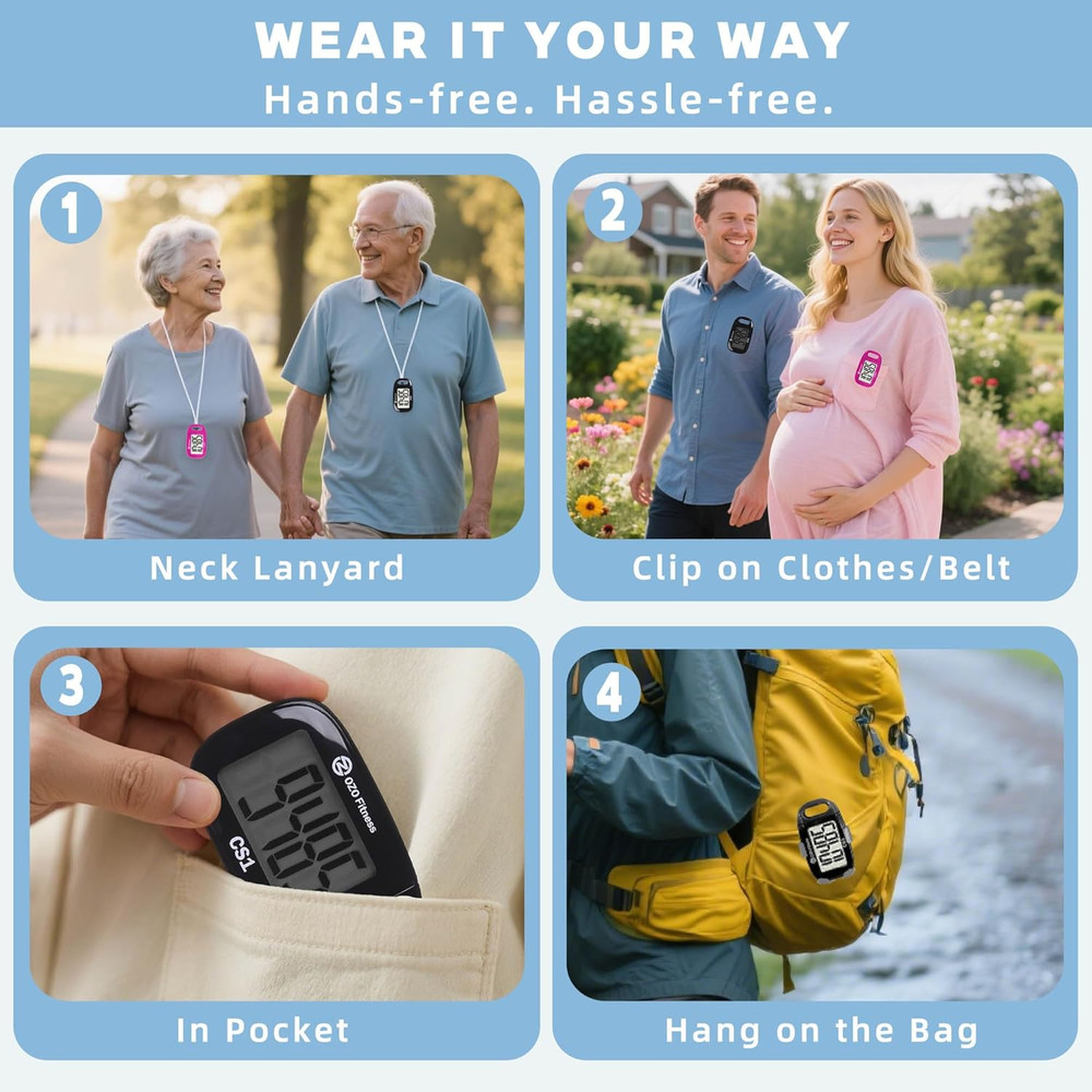 Clip-On 3D Pedometer for Walking Steps Counter with Lanyard, Simple Exercise Tra