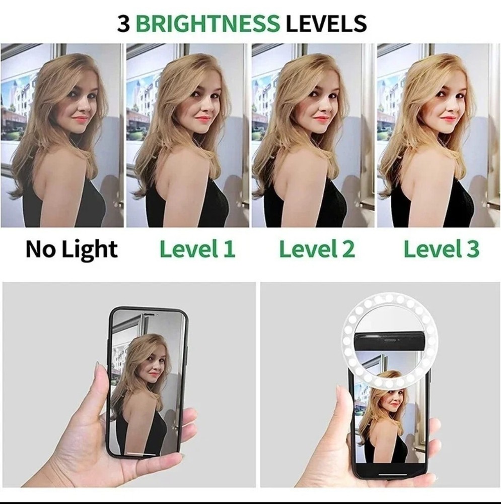 3 Modes Selfie LED Ring Fill Light Camera Rechargeable for iPhone Android Phone