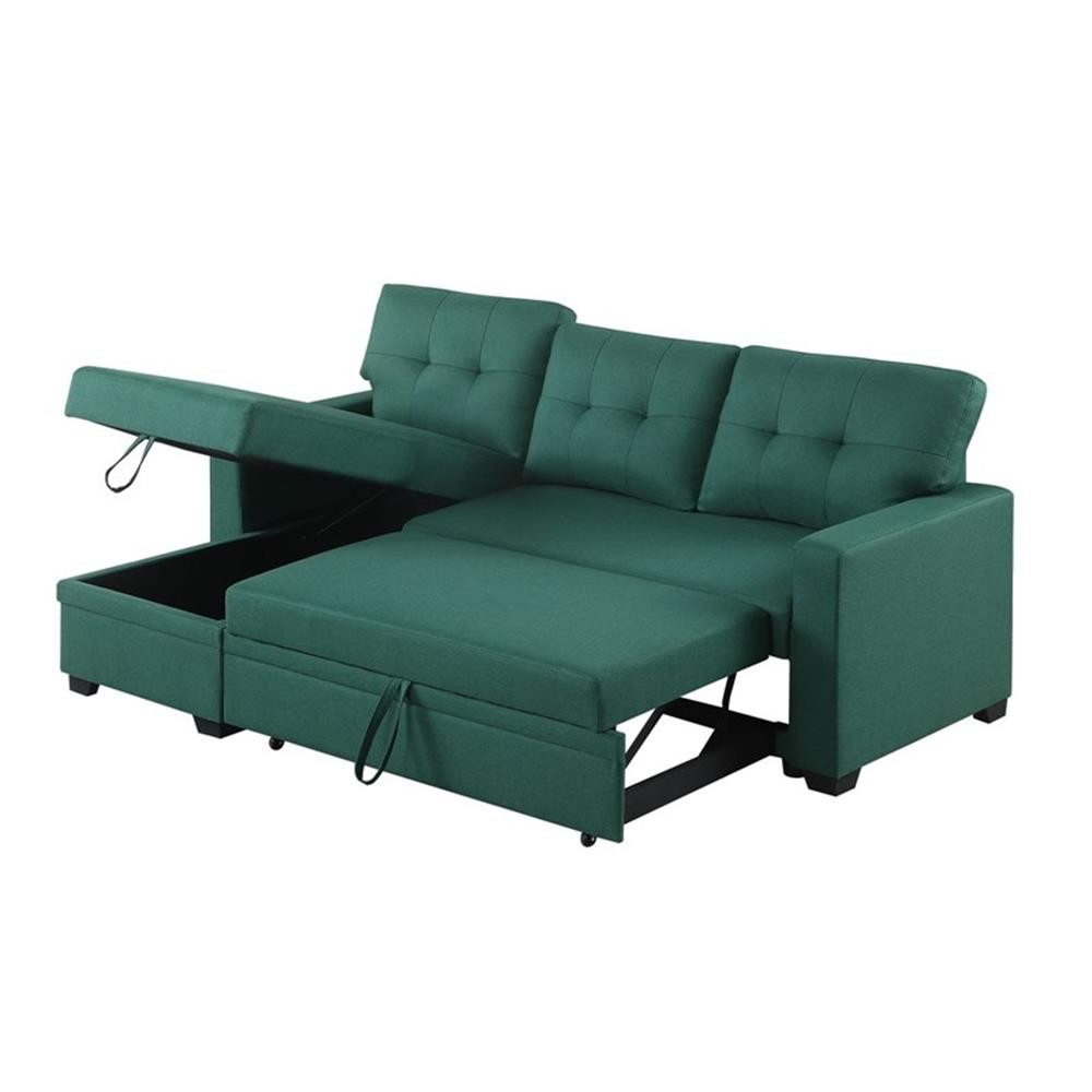 Devion Furniture Polyester Fabric Reversible Sleeper Sectional Sofa-Green