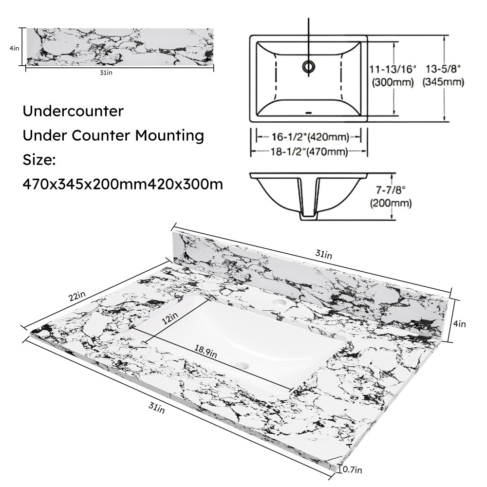 Bathroom Vanity Top W Undermount Ceramic Sink Only Bathroom Vanity Top