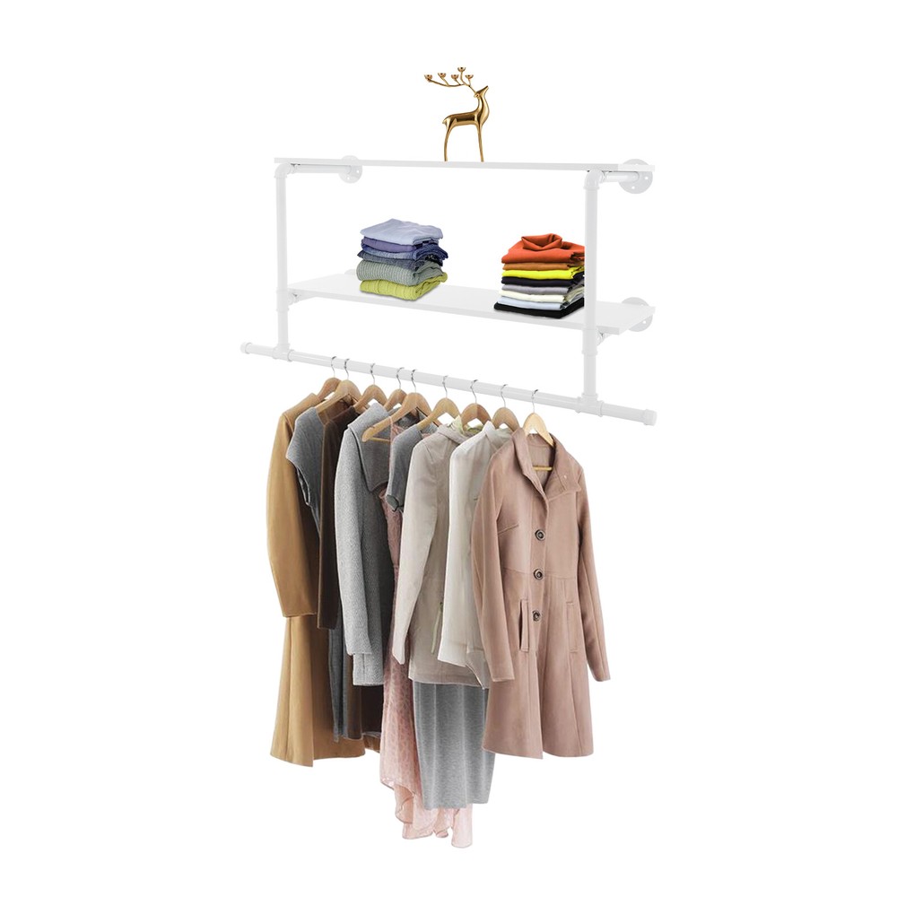 Clothes Display Rack with 2-tier Shelves 2-tier Wall Mounted Garment Rack