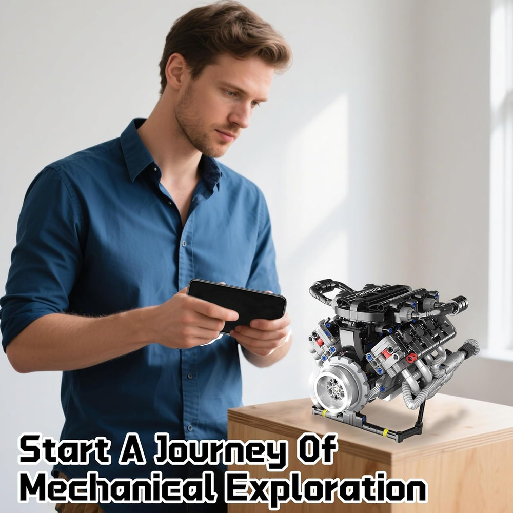 V8 Mini Engine Model Kit That Runs Building Sets with Motor, APP Control Technic