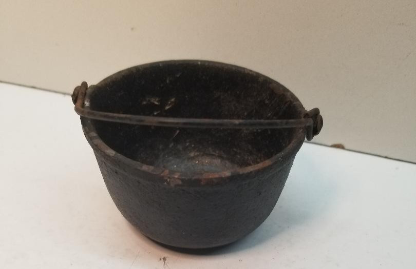 Miniature Cast Iron Pot With Handle Marked "110" on bottom