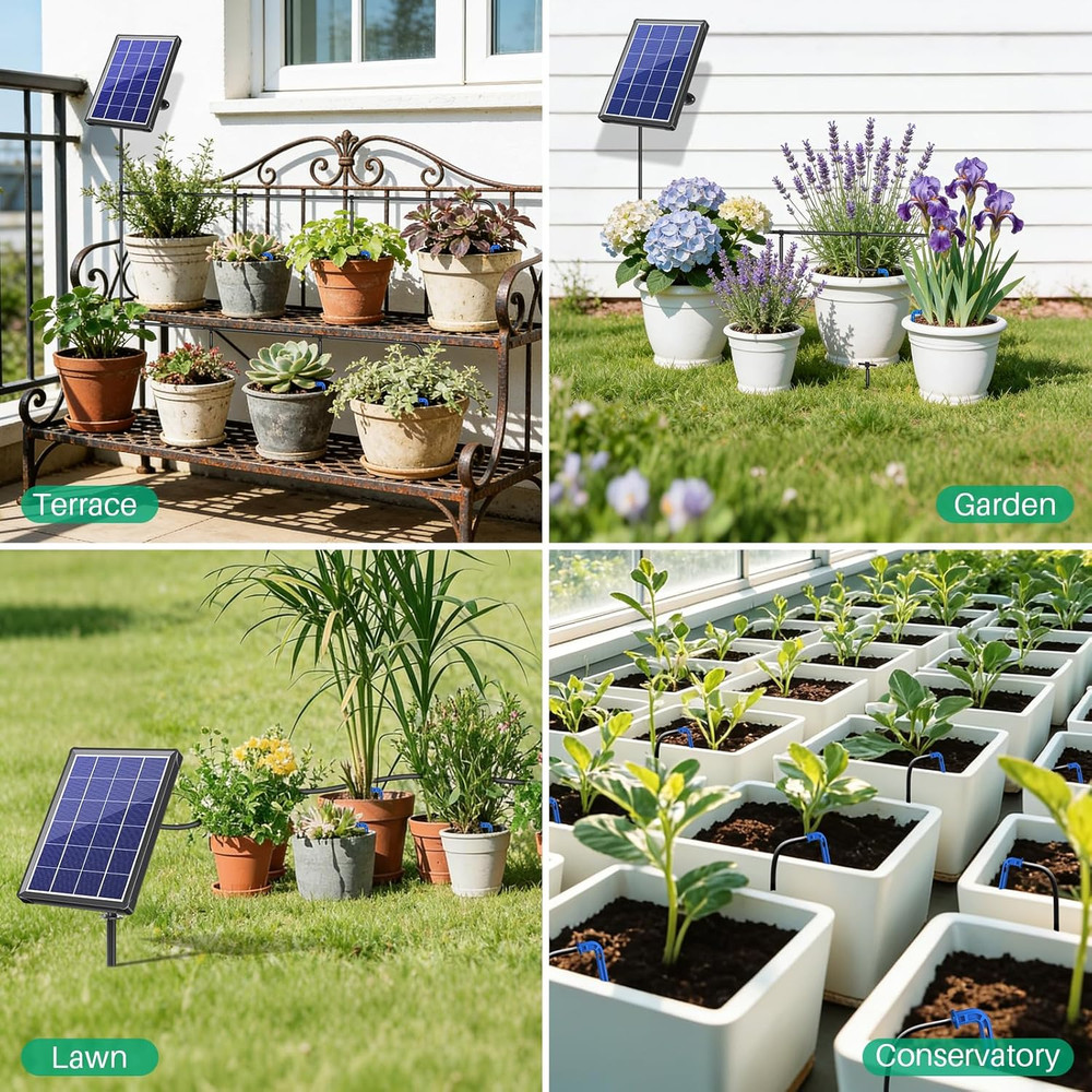 4W Solar Automatic Drip Irrigation Kit with LCD Timer, Customizable Watering Dur