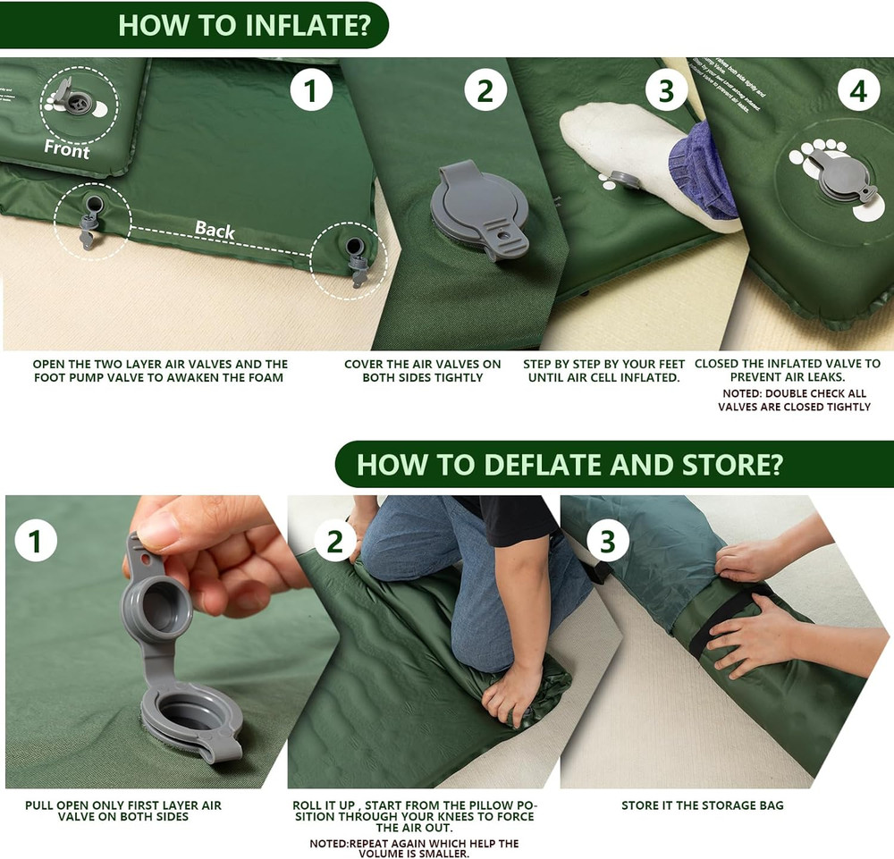 Memory Sleeping Pad, Compact Thick Foam Sleeping Mats with Pillow, 9.5 R-Value I