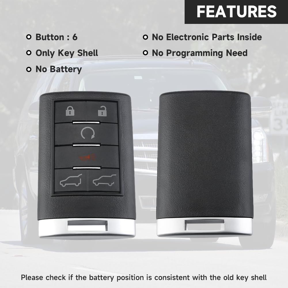 Key Fob Cover Case Replacement 6 Buttons Remote Control Shell -...