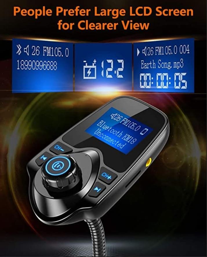 Nulaxy Car Bluetooth Fm Transmitter [2024 Upgraded], 1.44" Display Fle