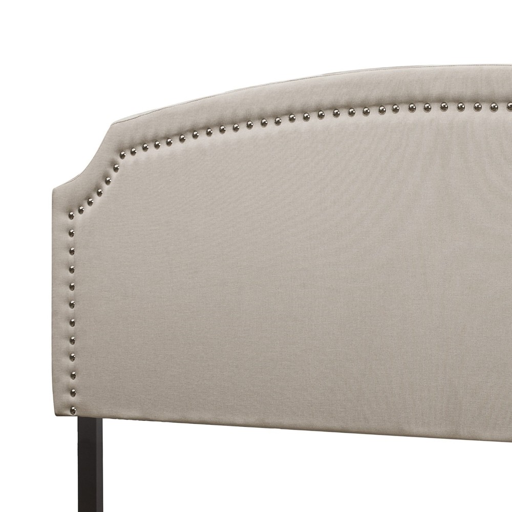 Full Upholstered Headboard Warm Gray Nailhead Trim Adjustable Height