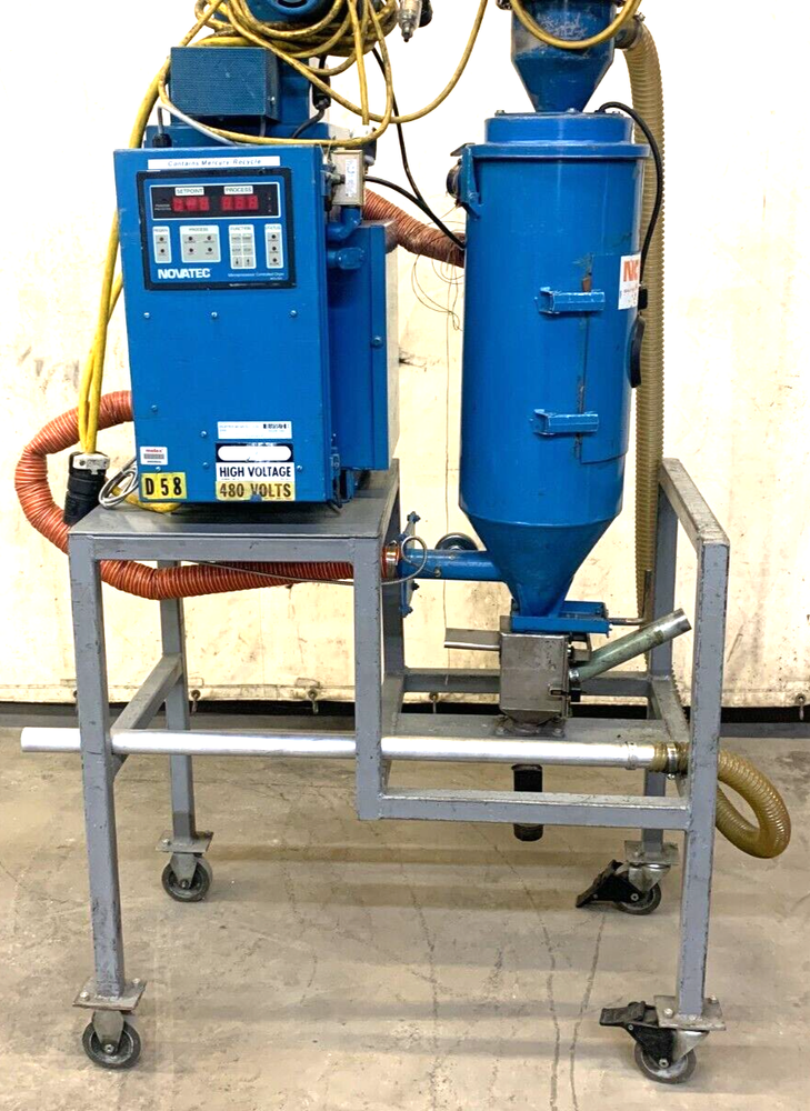 NOVATEC HOPPER W/ ROLLING STAND & DESICCANT DRYER W/ DISPLAY CONTROL PANEL