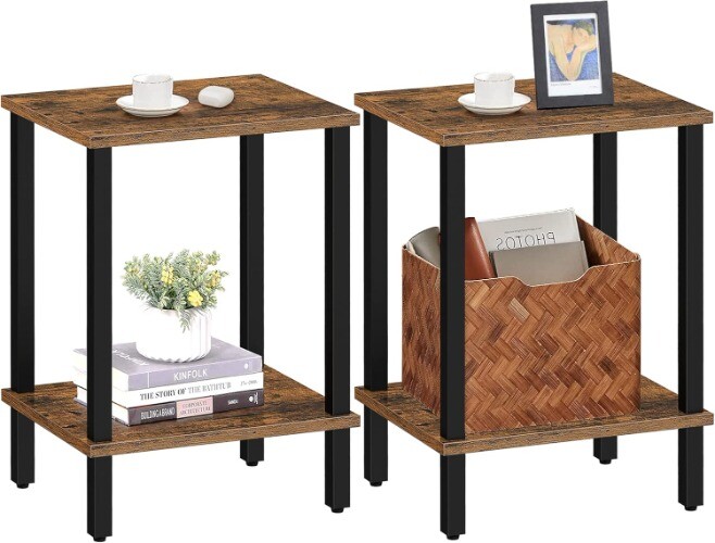 End Table, 2 Piece Set, Side Table, Nightstand, 2 Storage Shelves