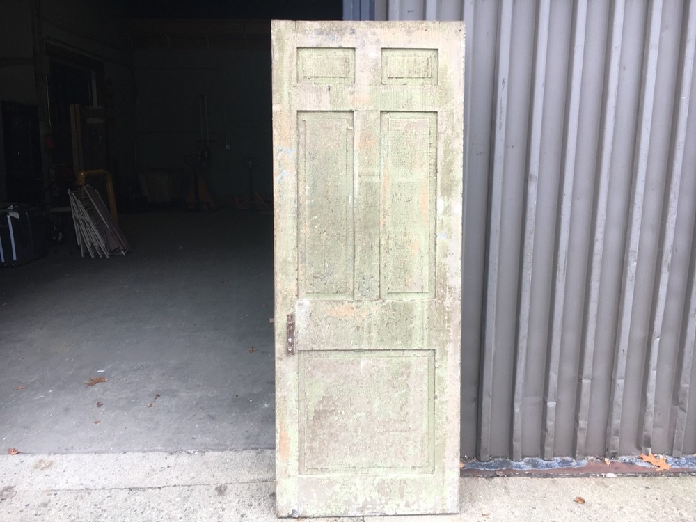 c1830 Raised panel door old crusty paint 77.5" x 29.5" - Five panel old hardware
