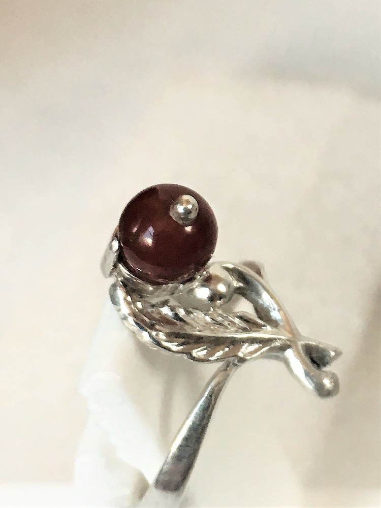 RING WITH CORNELIAN ROUND GEMSTONE--- 925 STERLING SILVER