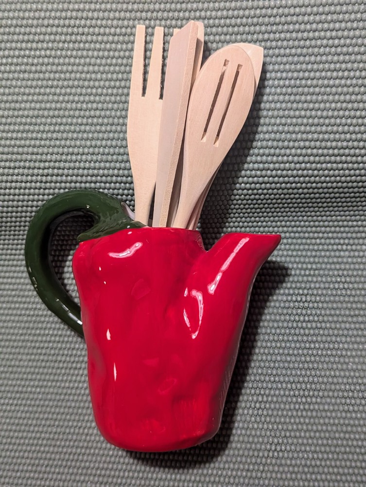 KMC Chili Hand Painted Fine Ceramicware Pitcher with Tools