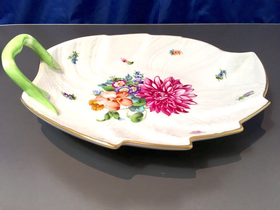 Herend BU 3 (Unique Bouquet Pattern 3) Leaf Dish - 1200 - Handpainted - NEW