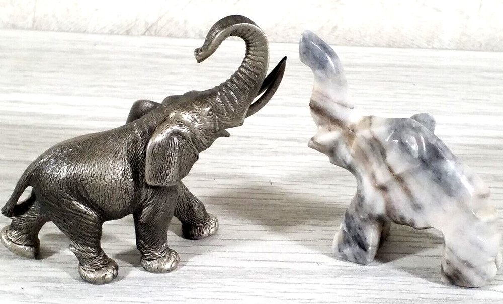 1 SMALL PEWTER ELEPHANT and One Small Onyx Marble Elephant