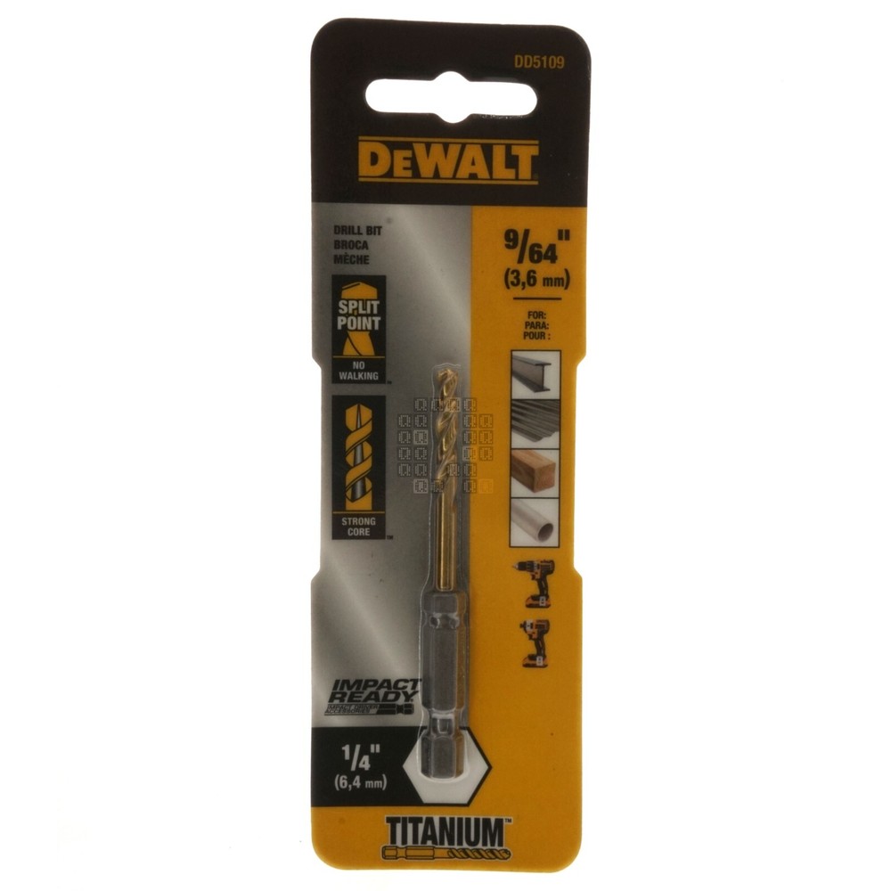 DeWALT DD5109 9/64" Impact Ready Drill Bit, TiN Coated, Pilot Point
