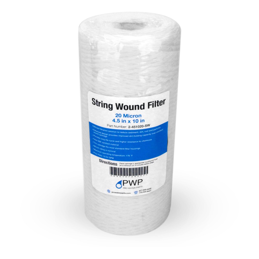 String Wound Sediment Water Filter Cartridges 10x4.5" 20 Micron 20 Pack