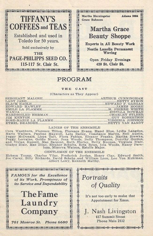 Guy Robertson "ROSE MARIE" Otto Harbach / Hammerstein 1925 Toldeo, Ohio Program