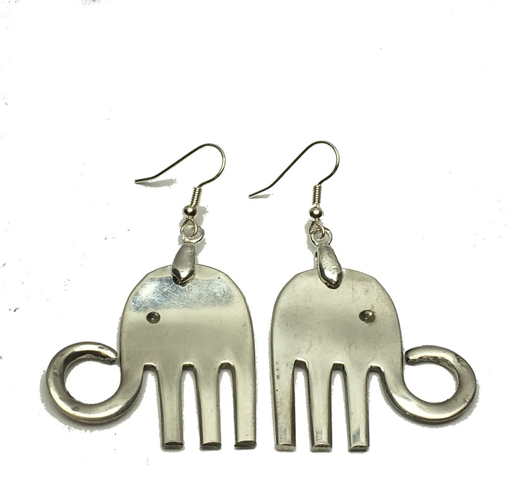 VINTAGE SPOON FORK ELEPHANT EARRINGS  Silverware Silverplate Jewelry