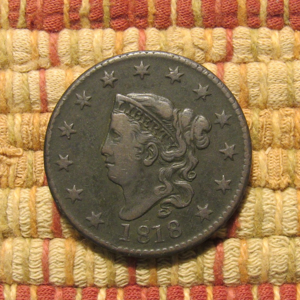 1818 CORONET LARGE CENT, N-1, VF+ ~ WELL-STRUCK & CENTERED, ORIGINAL, NICE!