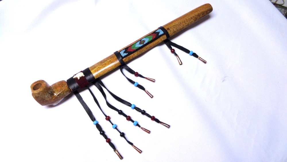 16" Marbled Soapstone Peace Pipe, Apache Bear Spirit Pipe
